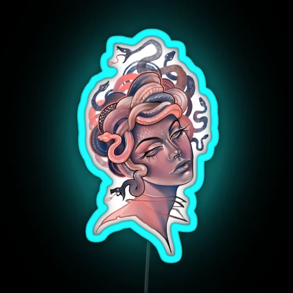 Coral And Blue Medusa Portrait RGB Neon Sign