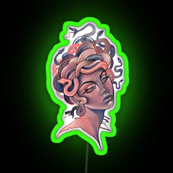 Coral And Blue Medusa Portrait RGB Neon Sign