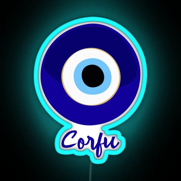 CORFU GREECE EVIL EYE Mati Blue White RGB Neon Sign