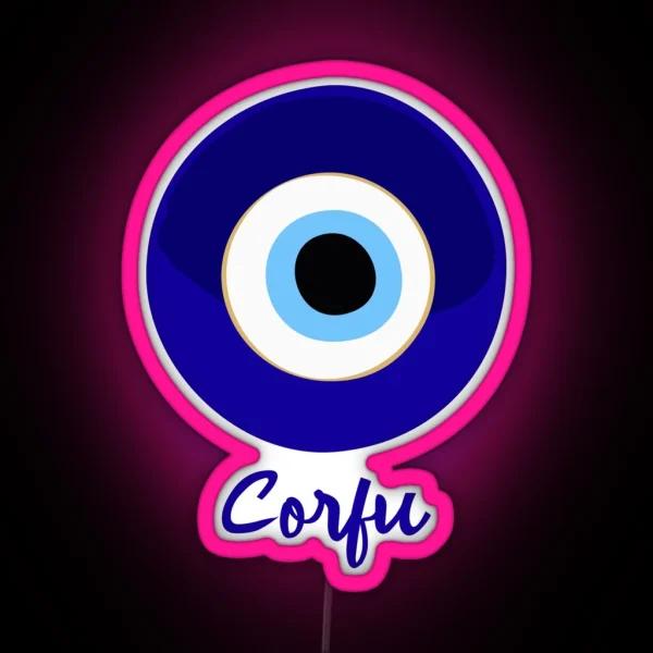 CORFU GREECE EVIL EYE Mati Blue White RGB Neon Sign