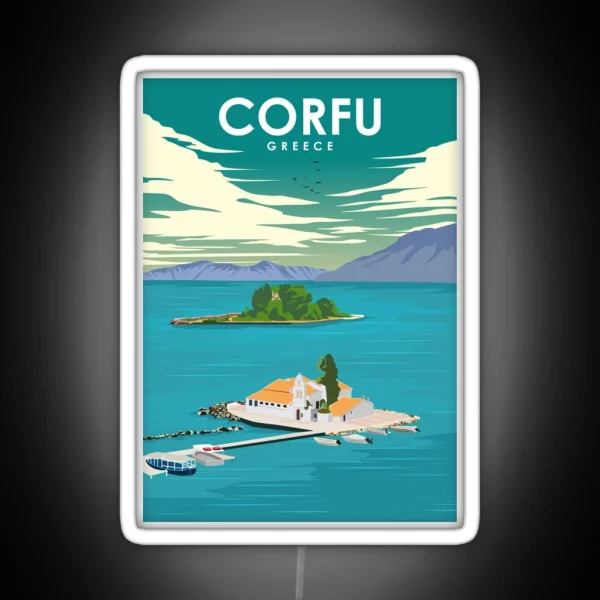 Corfu Greece Vintage Minimal Retro Travel Poster RGB Neon Sign