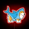 Quirky corgi dons shark fin in vibrant RGB neon delight