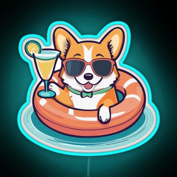 Corgi On A Pool Float RGB Neon Sign