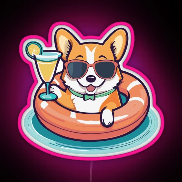 Corgi On A Pool Float RGB Neon Sign