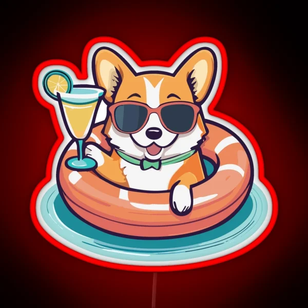 Corgi On A Pool Float RGB Neon Sign