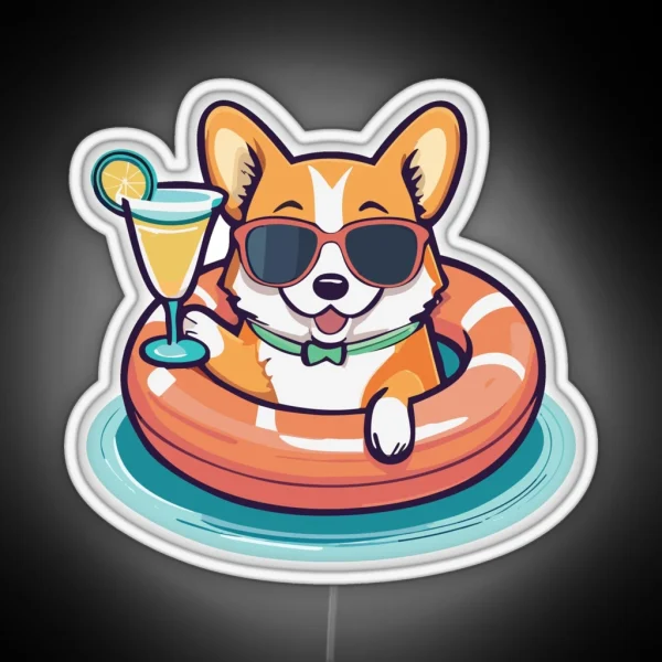 Corgi On A Pool Float RGB Neon Sign