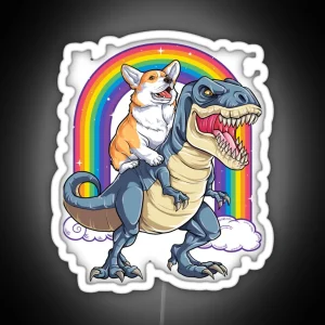 Corgi Riding Dinosaur T Rex Funny Rainbow Dog RGB Neon Sign