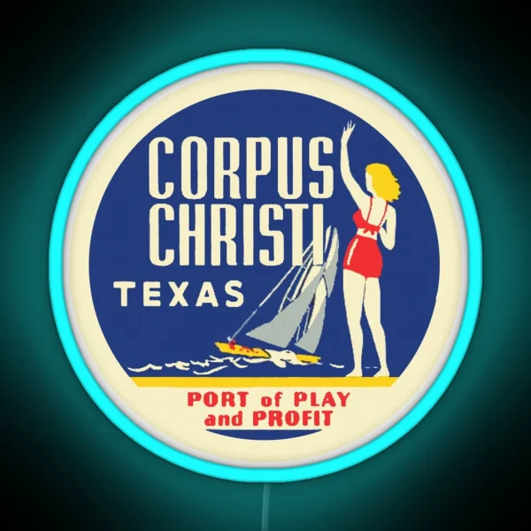 Corpus Christi Texas Vintage Travel Decal RGB Neon Sign
