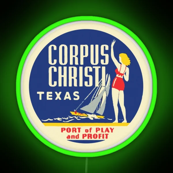 Corpus Christi Texas Vintage Travel Decal RGB Neon Sign