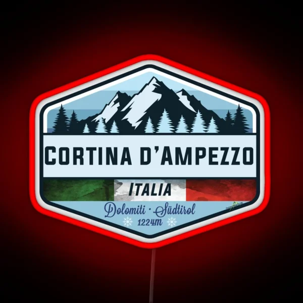 Cortina D Ampezzo Italy Italia Ski Skiing Led Led RGB Neon Sign