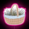 Retro-Style Neon Sign: Vibrant Cottagecore Picnic Basket Illumination at Nighttime