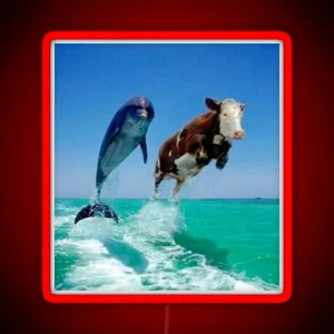 Cow Swimming With Dolphin RGB Neon Sign