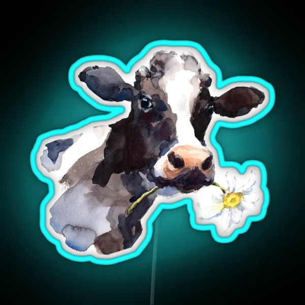 Cow With Daisy RGB Neon Sign