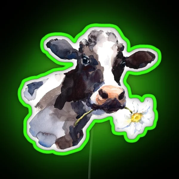 Cow With Daisy RGB Neon Sign