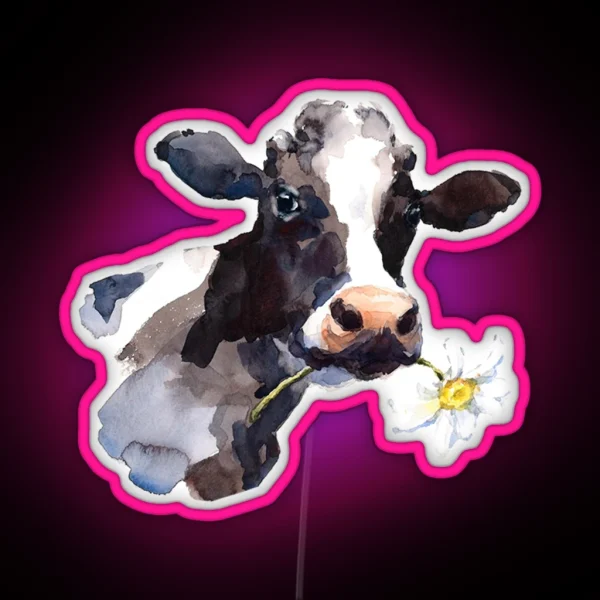 Cow With Daisy RGB Neon Sign