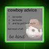 Western-inspired rustic neon sign with cowboy motivational quotes in color.