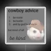 Vintage Western inspired cowboy advice with vibrant RGB colored lights