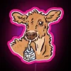Vibrant Neon Sign Reads 'Cows Love Oat Milk' in Bold Fonts