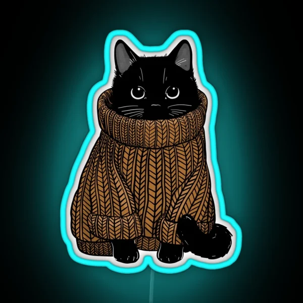Cozy Autumn Sweater Cat RGB Neon Sign