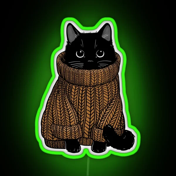 Cozy Autumn Sweater Cat RGB Neon Sign