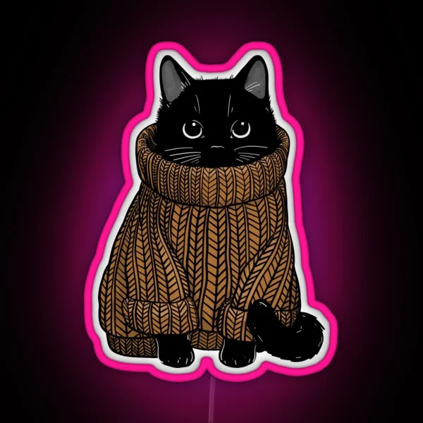 Cozy Autumn Sweater Cat RGB Neon Sign