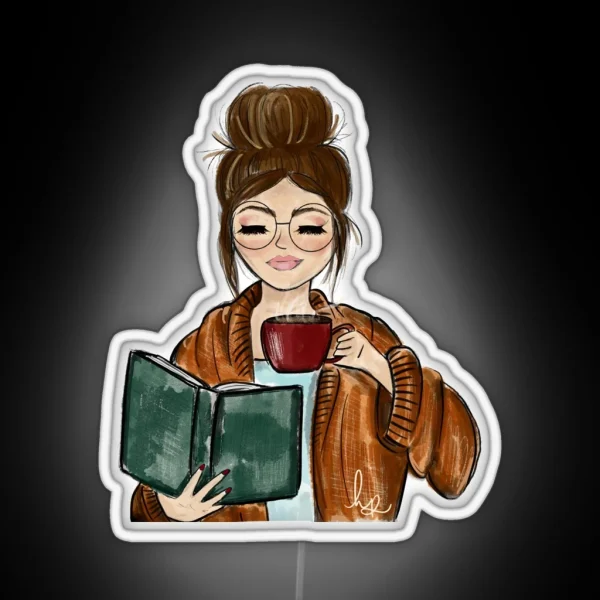 Cozy Fall Girl With Book And Coffee RGB Neon Sign