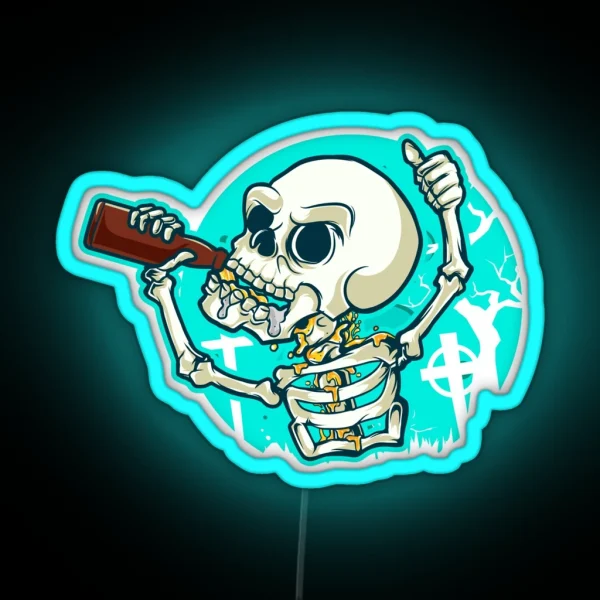 Craft Beer Drinking Skeleton Hops Malt Skull RGB Neon Sign