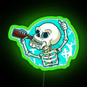 Craft Beer Drinking Skeleton Hops Malt Skull RGB Neon Sign