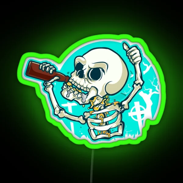 Craft Beer Drinking Skeleton Hops Malt Skull RGB Neon Sign