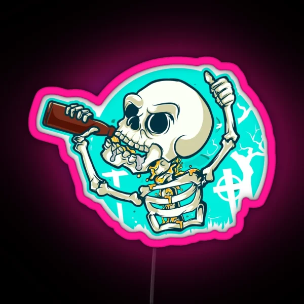 Craft Beer Drinking Skeleton Hops Malt Skull RGB Neon Sign