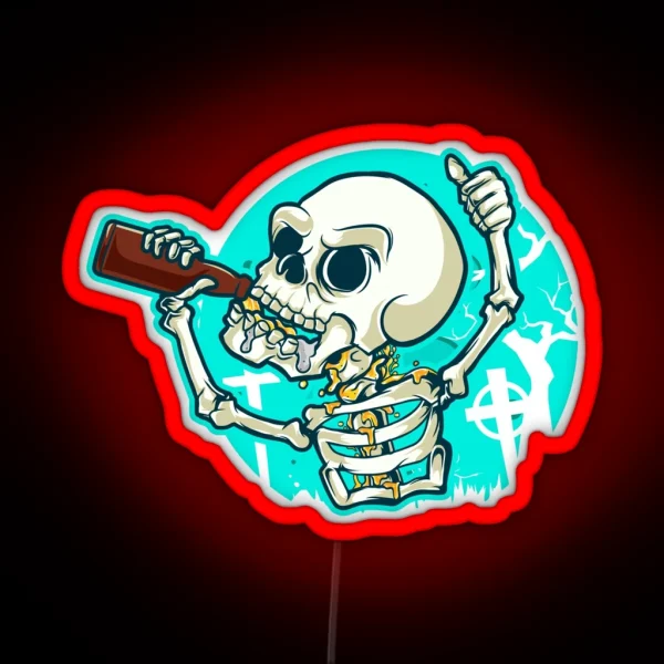 Craft Beer Drinking Skeleton Hops Malt Skull RGB Neon Sign