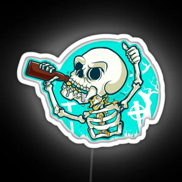 Craft Beer Drinking Skeleton Hops Malt Skull RGB Neon Sign