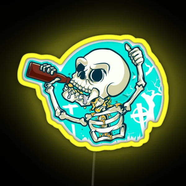 Craft Beer Drinking Skeleton Hops Malt Skull RGB Neon Sign