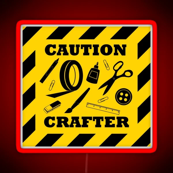 Crafters Caution Black And Yellow Sign RGB Neon Sign