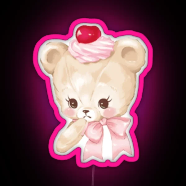 Cream Pink Cherry Coquette Bear RGB Neon Sign