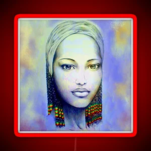 Creole African Girl Portrait Hand Drawing RGB Neon Sign