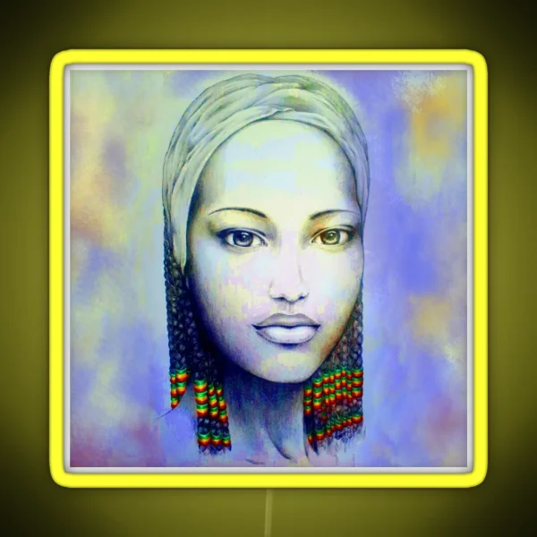 Creole African Girl Portrait Hand Drawing RGB Neon Sign