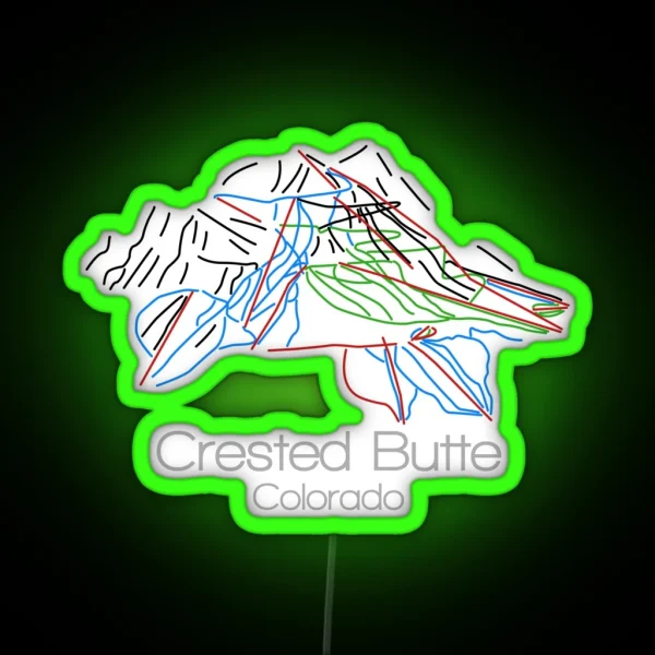 Crested Butte Colorado Tail Map Ski Snowboard Colorado Mountain RGB Neon Sign