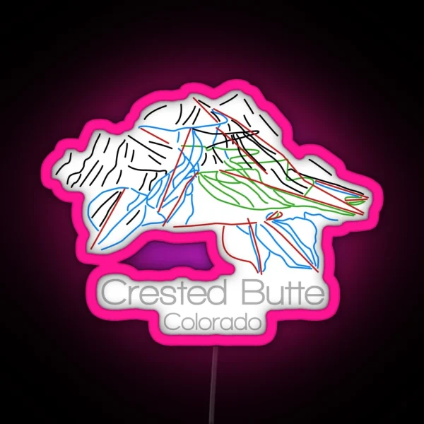 Crested Butte Colorado Tail Map Ski Snowboard Colorado Mountain RGB Neon Sign