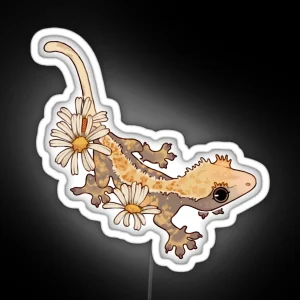 Crested Gecko With Daisies RGB Neon Sign