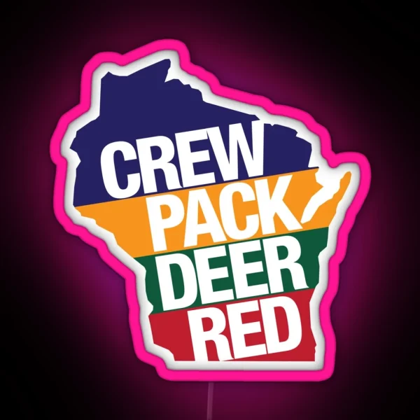 Crew Pack Deer Red Wisconsin RGB Neon Sign