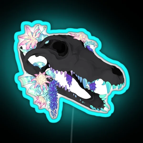 Crocodile Skull Flowers RGB Neon Sign