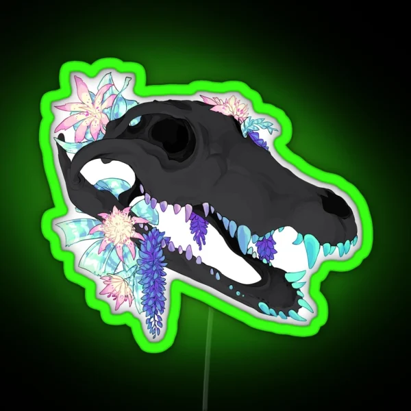 Crocodile Skull Flowers RGB Neon Sign