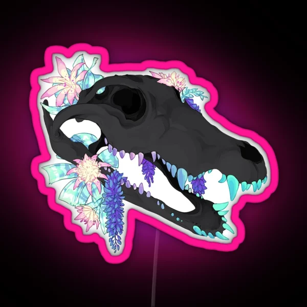 Crocodile Skull Flowers RGB Neon Sign