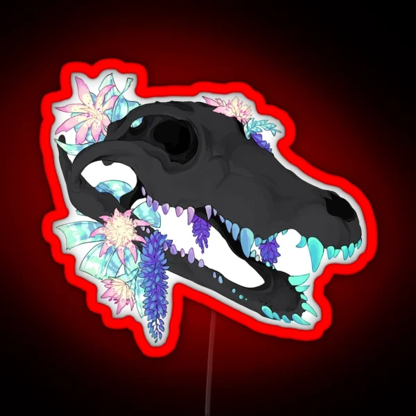 Crocodile Skull Flowers RGB Neon Sign