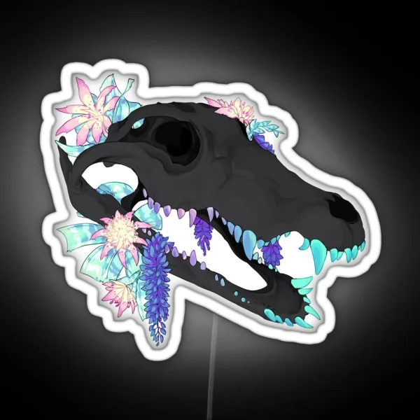 Crocodile Skull Flowers RGB Neon Sign