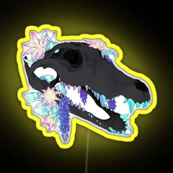 Crocodile Skull Flowers RGB Neon Sign