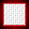 Geometric black cross design in vibrant white neon light illumination.