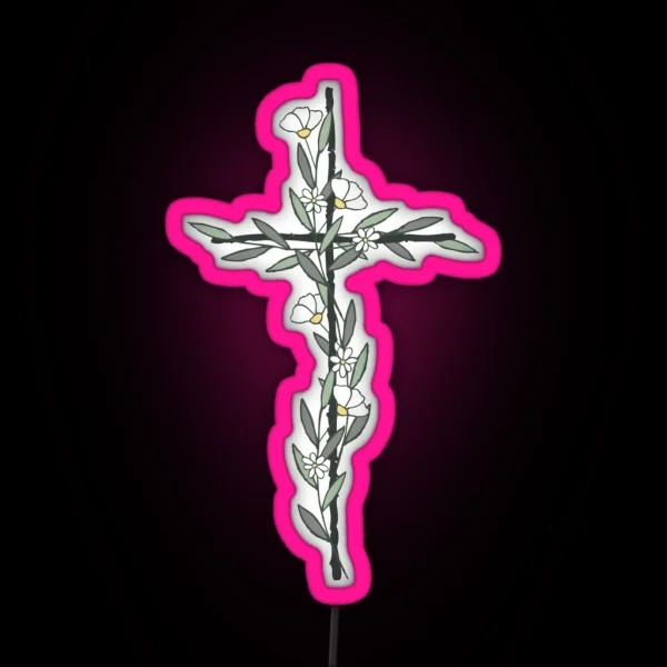 Cross With Little Flowers 3 RGB Neon Sign