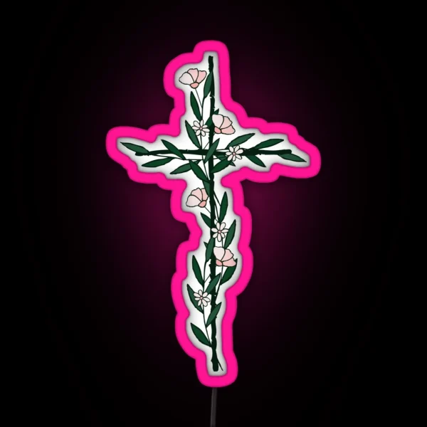 Cross With Little Flowers 7 RGB Neon Sign